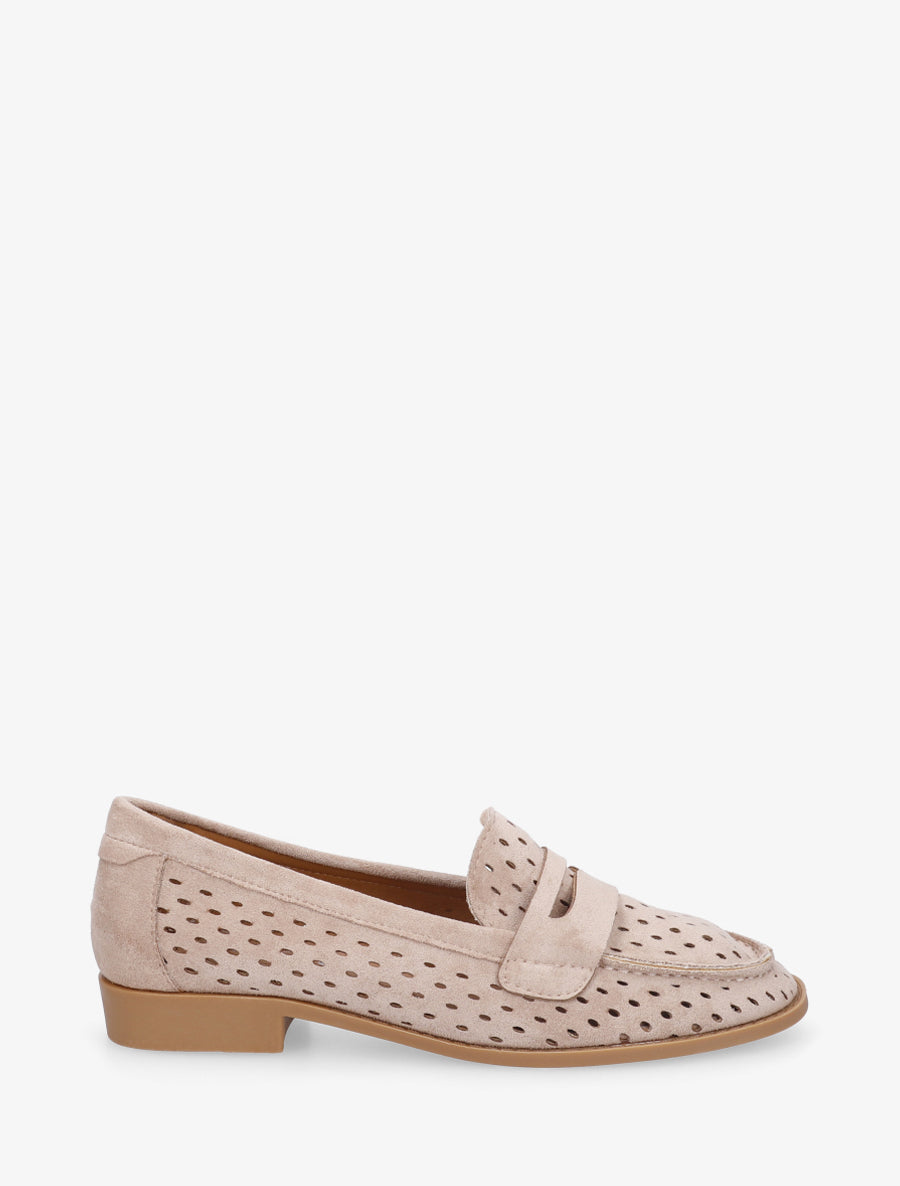 Mocassins ajourés en suédine - Taupe - 1