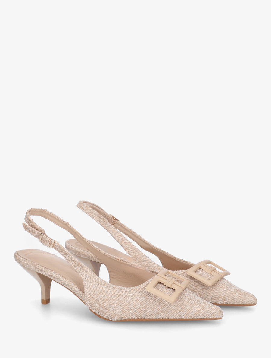 Escarpins en tissu à boucle fantaisie - Beige - 4
