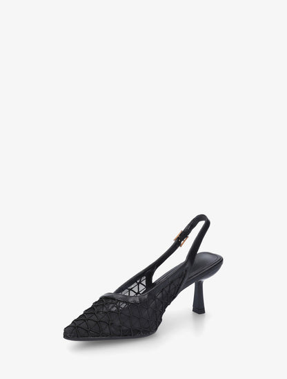 Escarpins pointus à quadrillage - Noir - 3