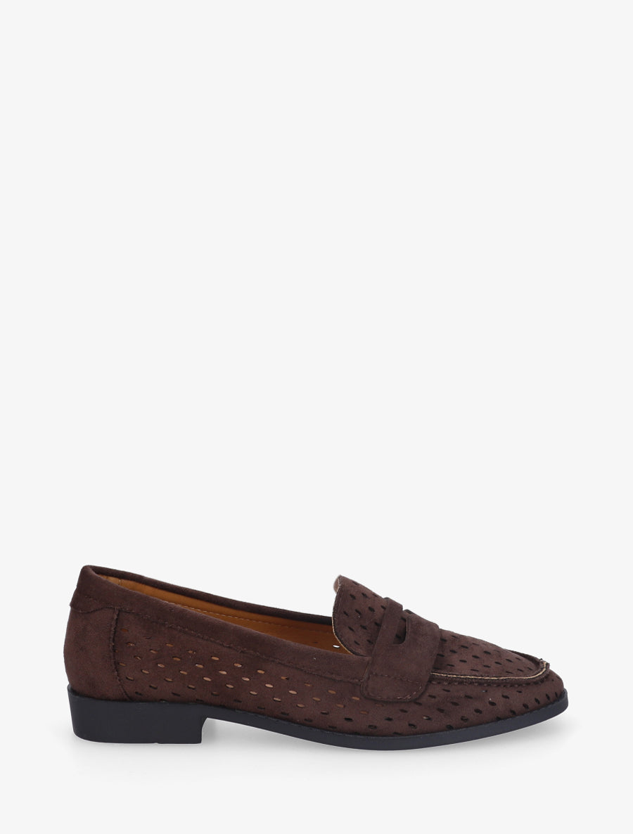Mocassins ajourés en suédine - Marron - 1
