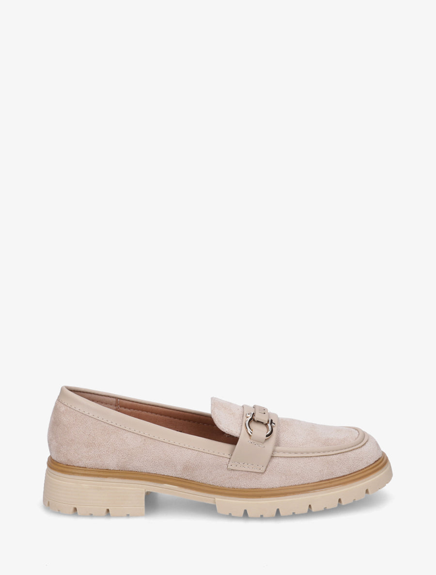 Mocassins en suédine à boucle décorative - Taupe - 1