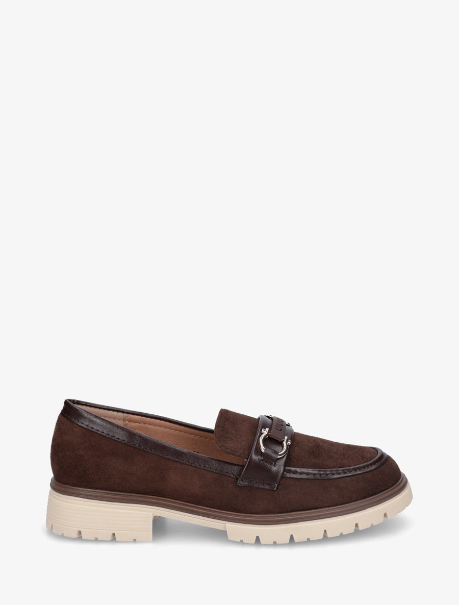 Mocassins en suédine à boucle décorative - Marron - 1