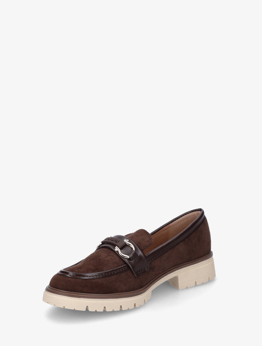 Mocassins en suédine à boucle décorative - Marron - 3