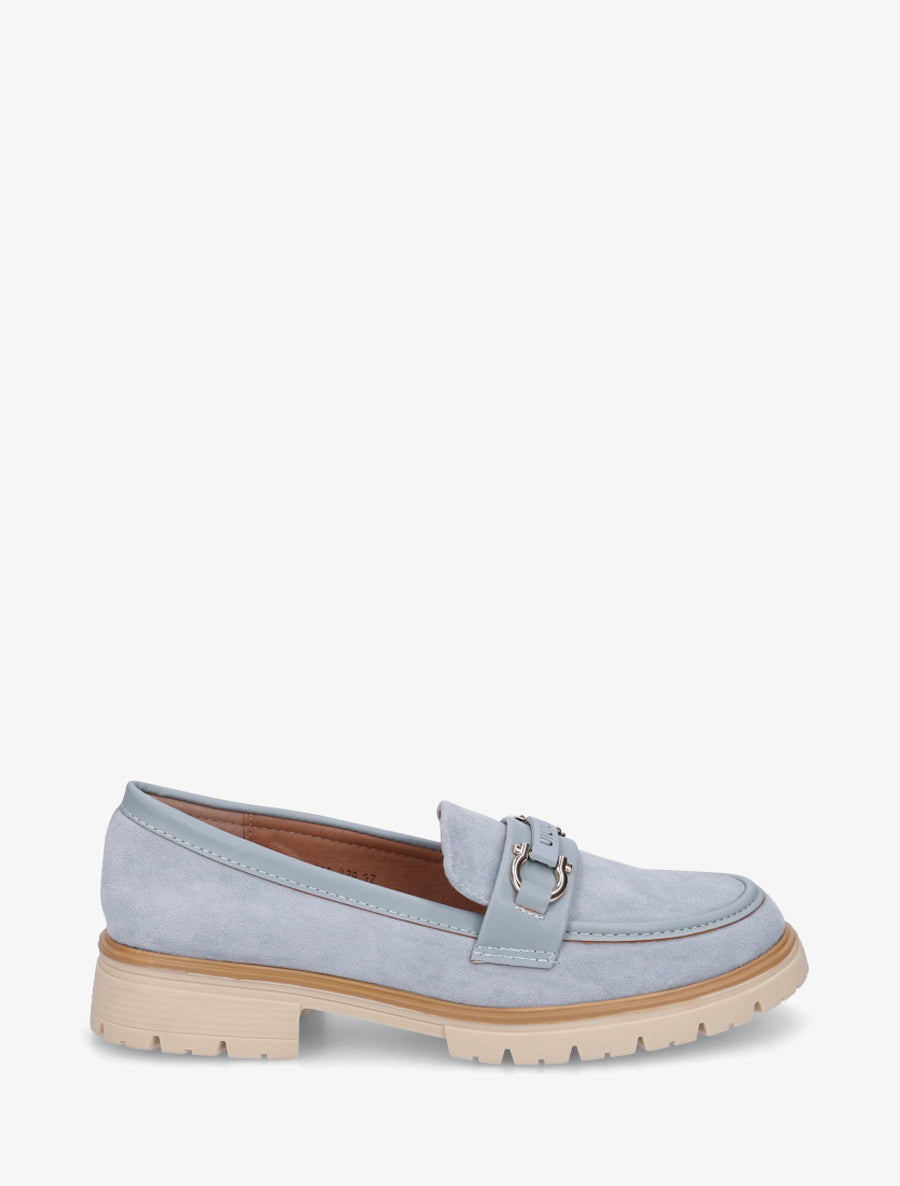 Mocassins en suédine à boucle décorative - Bleu ciel - 1