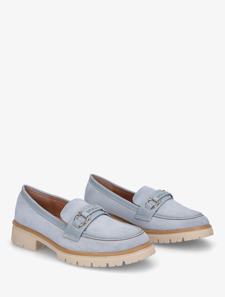Mocassins en suédine à boucle décorative - Bleu ciel - 4