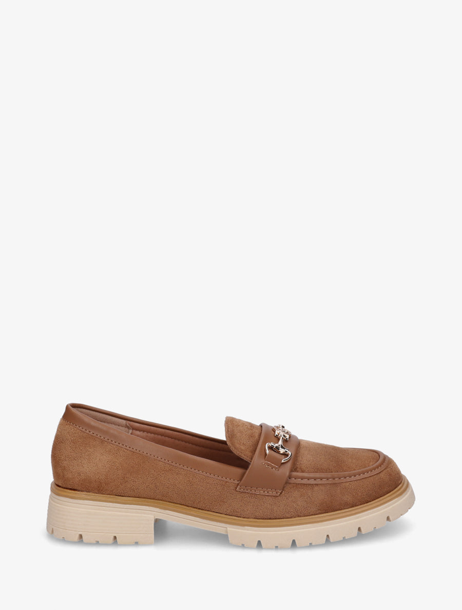 Mocassins en suédine à boucle fantaisie - Camel - 1