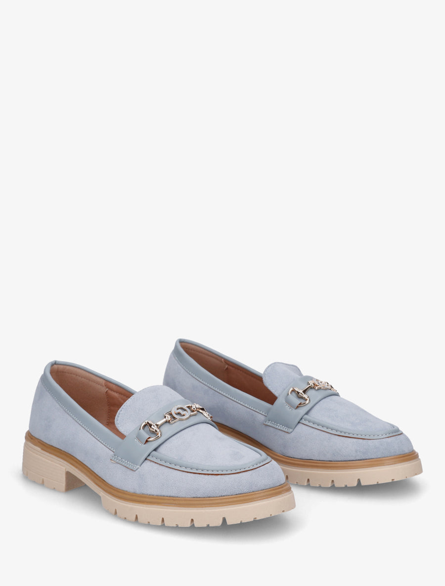 Mocassins en suédine à boucle fantaisie - Bleu ciel - 4