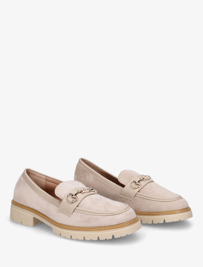 Mocassins en suédine à boucle fantaisie - Beige - 4
