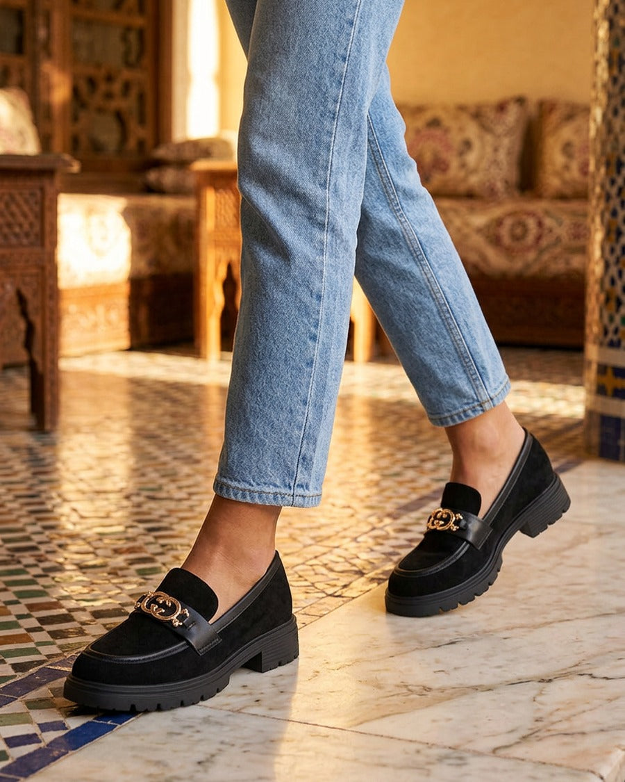 Mocassins en suédine à boucle métallique - Noir