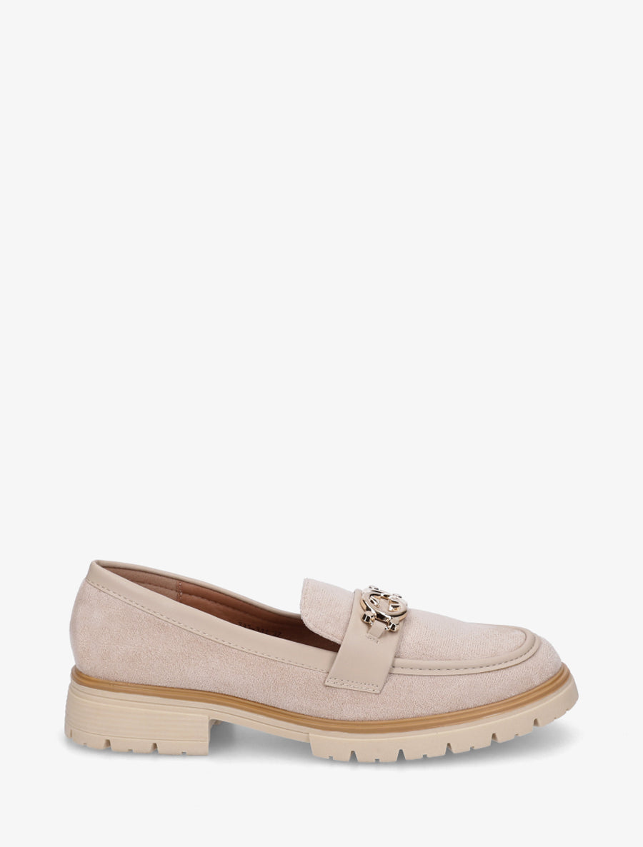 Mocassins en suédine à boucle métallique - Beige - 1