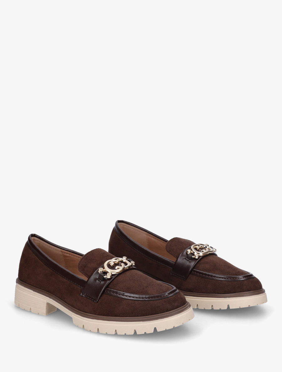 Mocassins en suédine à boucle métallique - Marron - 4