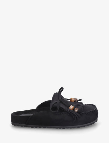 Mules frangées en suédine - Noir - 1