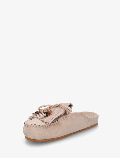 Mules frangées en suédine - Taupe - 3