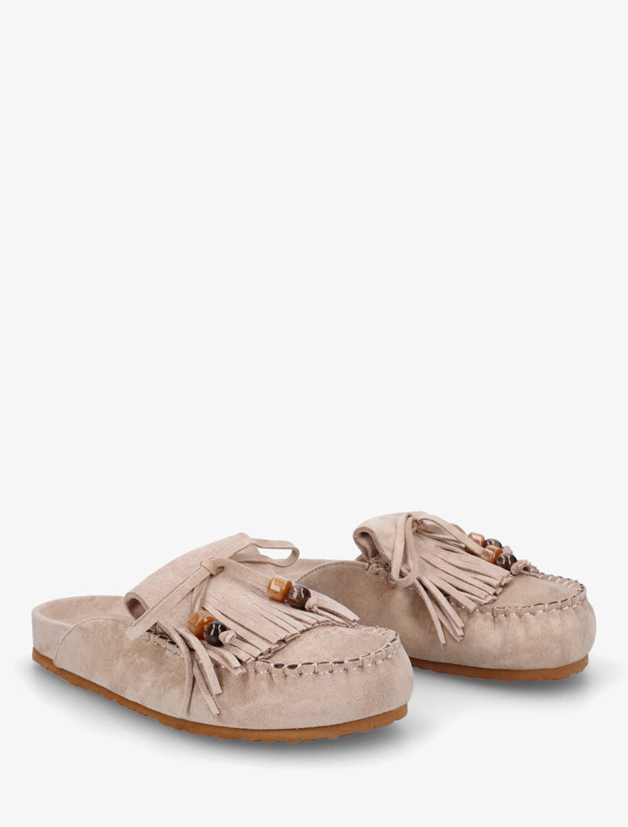 Mules frangées en suédine - Taupe - 4