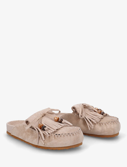 Mules frangées en suédine - Taupe - 4