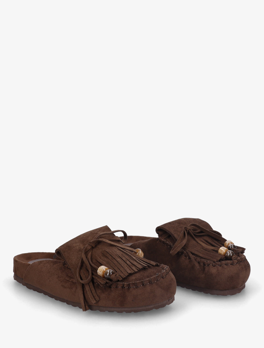 Mules frangées en suédine - Marron - 4
