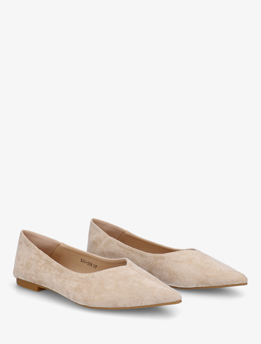 Ballerines en suédine à bouts pointus - Beige - 4