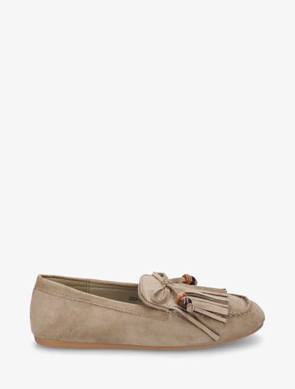 Mocassins en suédine à franges et perles - Kaki - 1