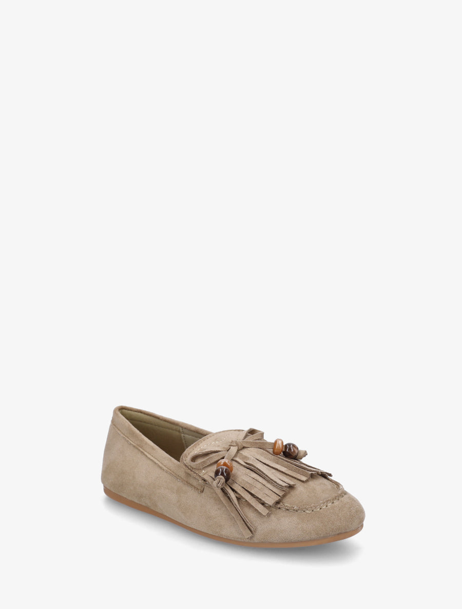 Mocassins en suédine à franges et perles - Kaki - 2