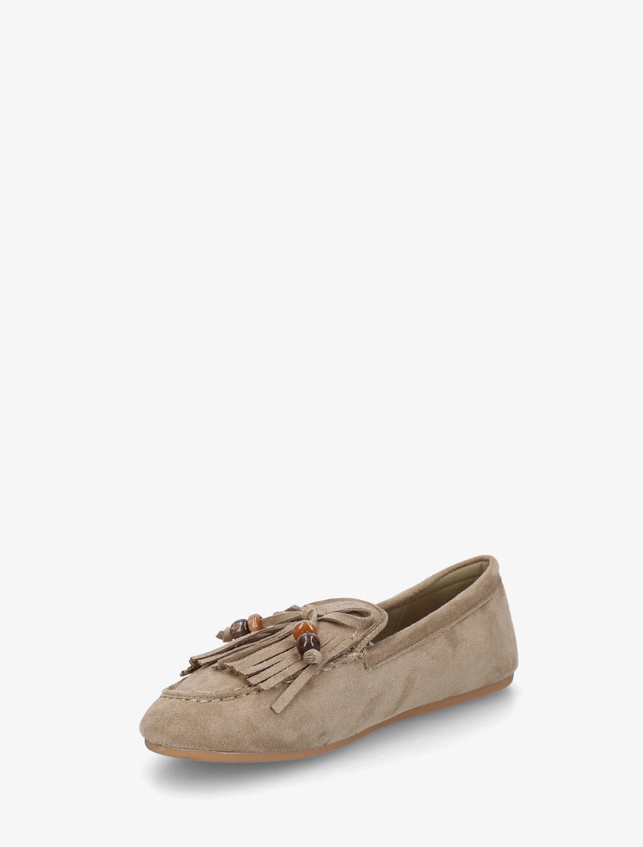 Mocassins en suédine à franges et perles - Kaki - 3