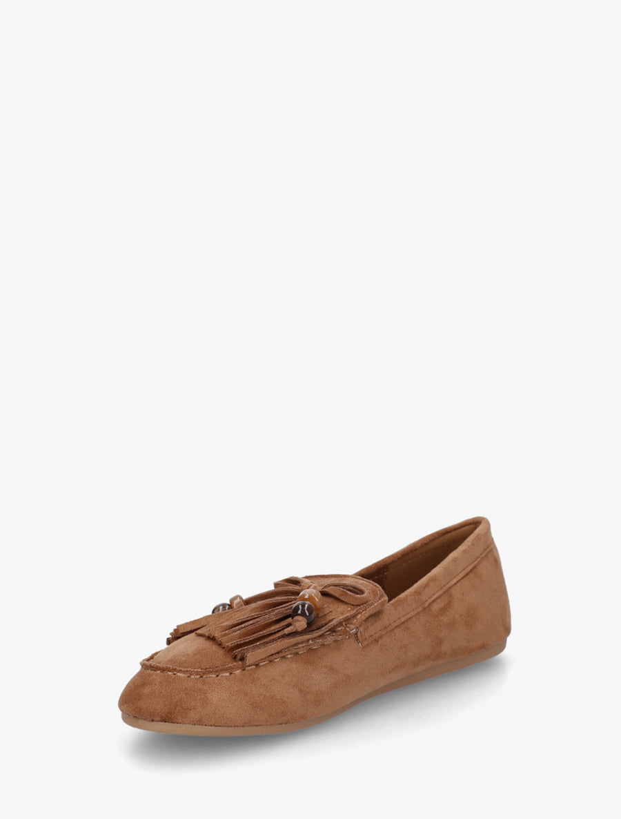 Mocassins en suédine à franges et perles - Camel - 3