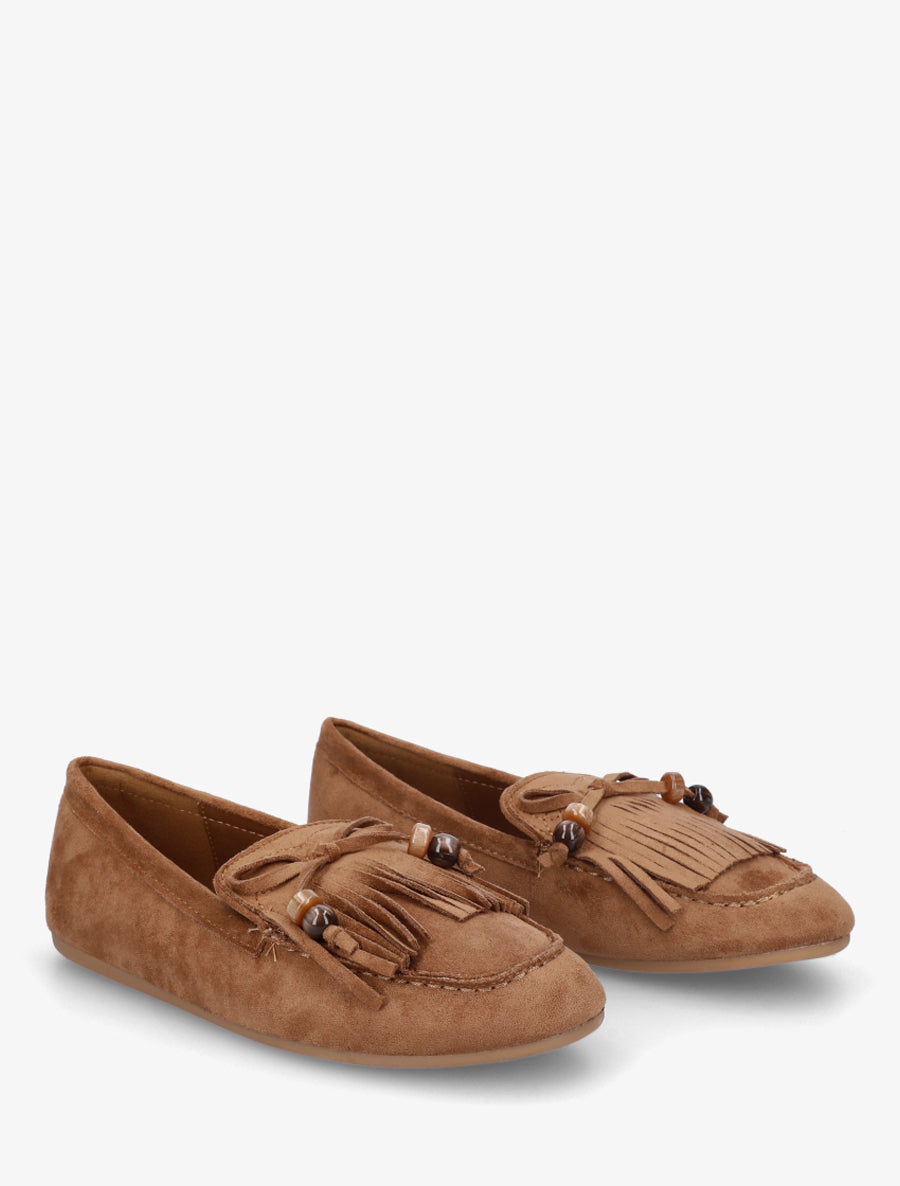 Mocassins en suédine à franges et perles - Camel - 4