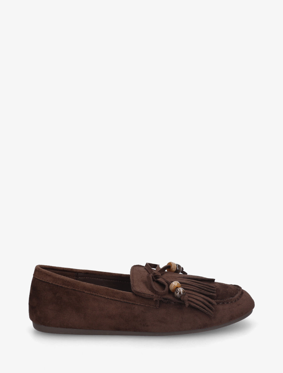 Mocassins en suédine à franges et perles - Marron - 1