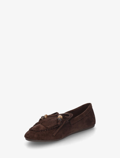 Mocassins en suédine à franges et perles - Marron - 3