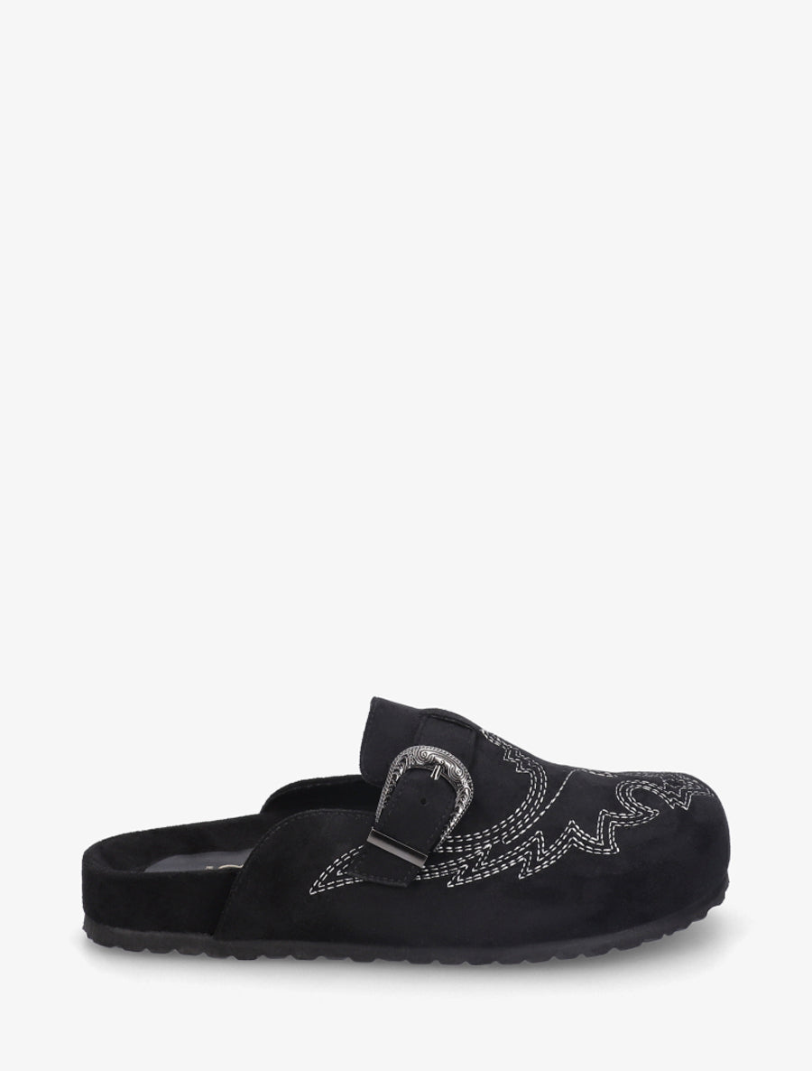 Mules à sangle en suédine - Noir - 1