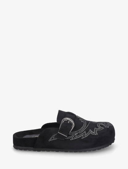 Mules à sangle en suédine - Noir - 1