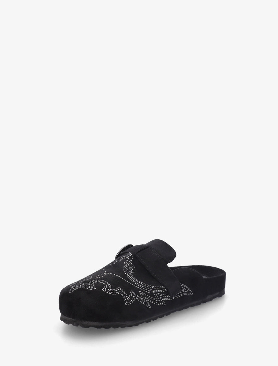 Mules à sangle en suédine - Noir - 3