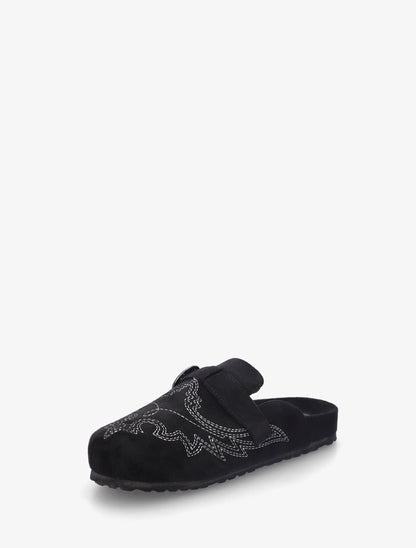 Mules à sangle en suédine - Noir - 3