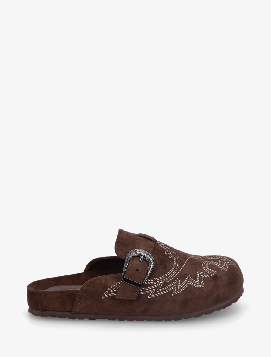 Mules à sangle en suédine - Marron - 1