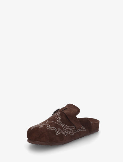 Mules à sangle en suédine - Marron - 3