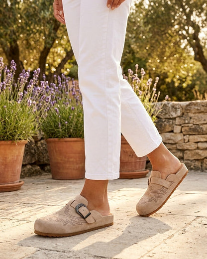 Mules à sangle en suédine - Taupe