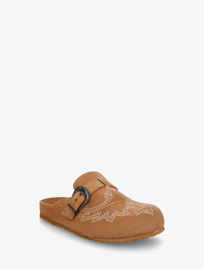 Mules à sangle en suédine - Camel - 2