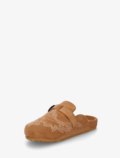 Mules à sangle en suédine - Camel - 3