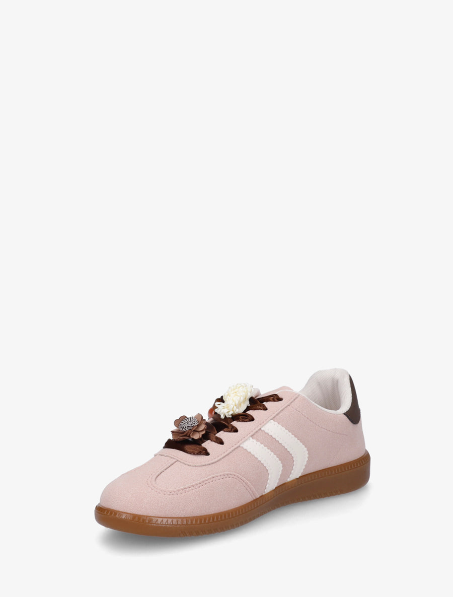 Sneakers à empiècement fleurs et perles en bois - Vieux rose - 3