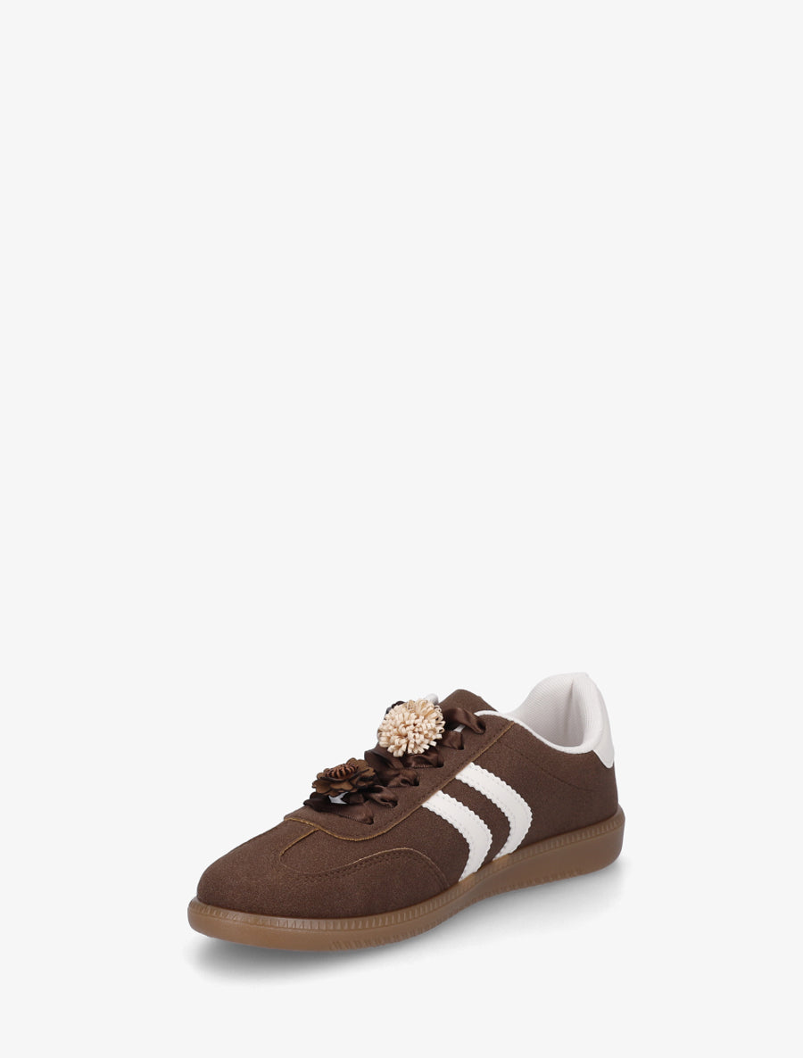 Sneakers à empiècement fleurs et perles en bois - Marron - 3