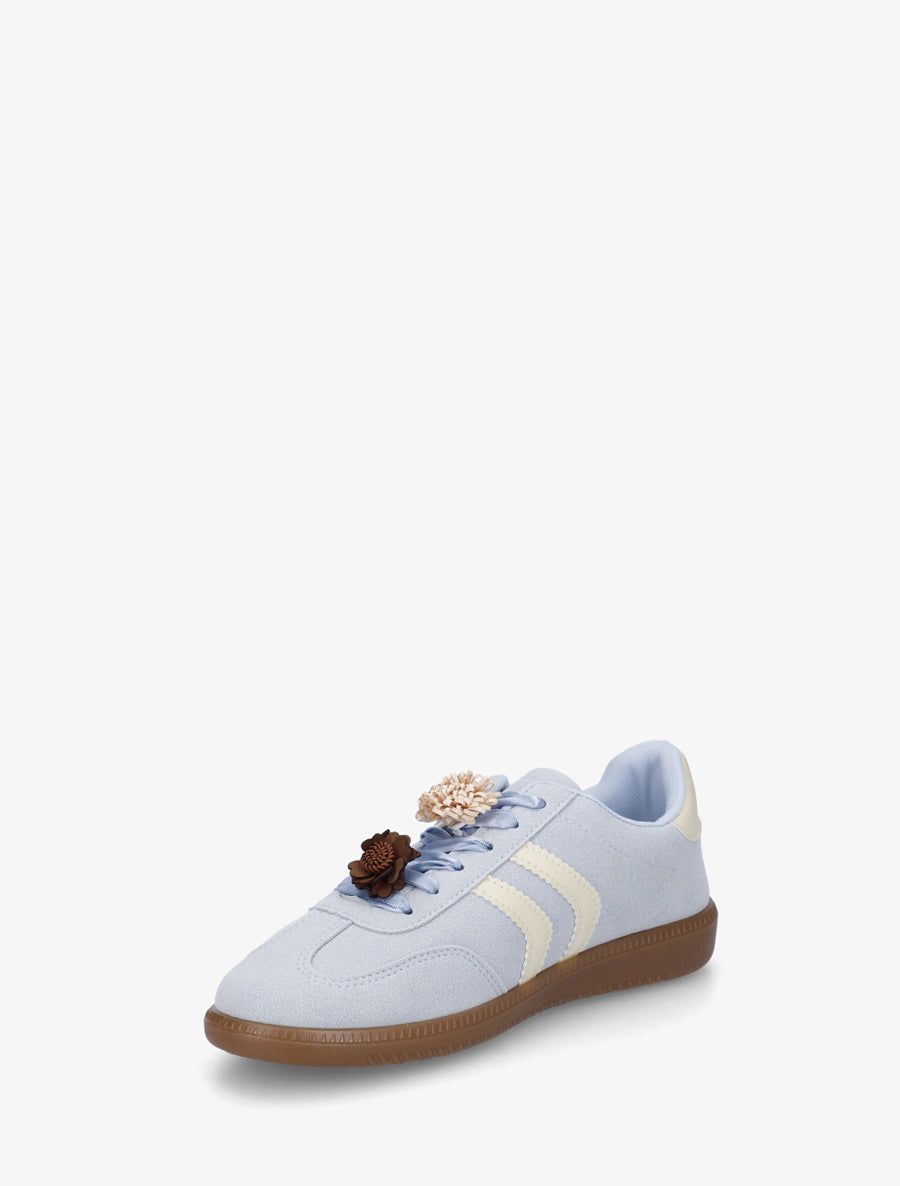 Sneakers à empiècement fleurs et perles en bois - Bleu ciel - 3