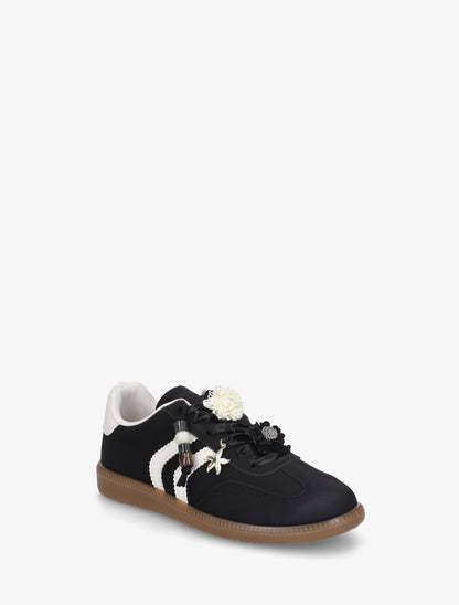 Sneakers à empiècement fleurs et perles en bois - Noir - 2