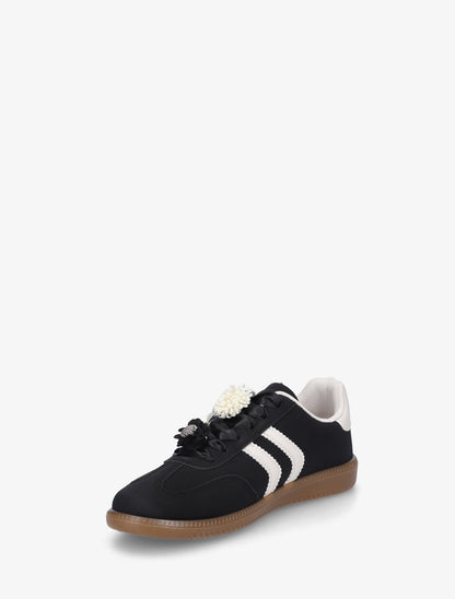 Sneakers à empiècement fleurs et perles en bois - Noir - 3