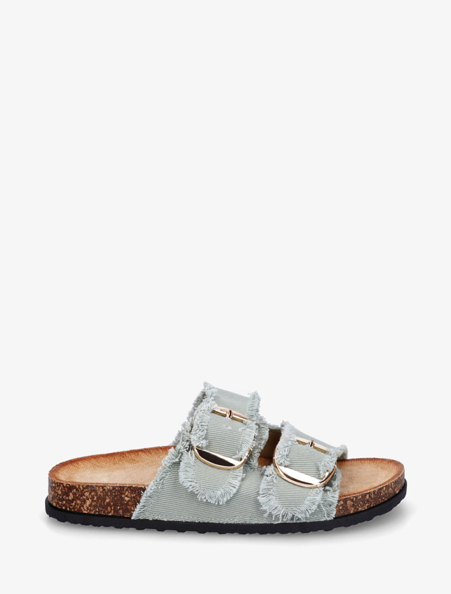 Claquettes effet denim à semelle effet liège - Vert amande - 1
