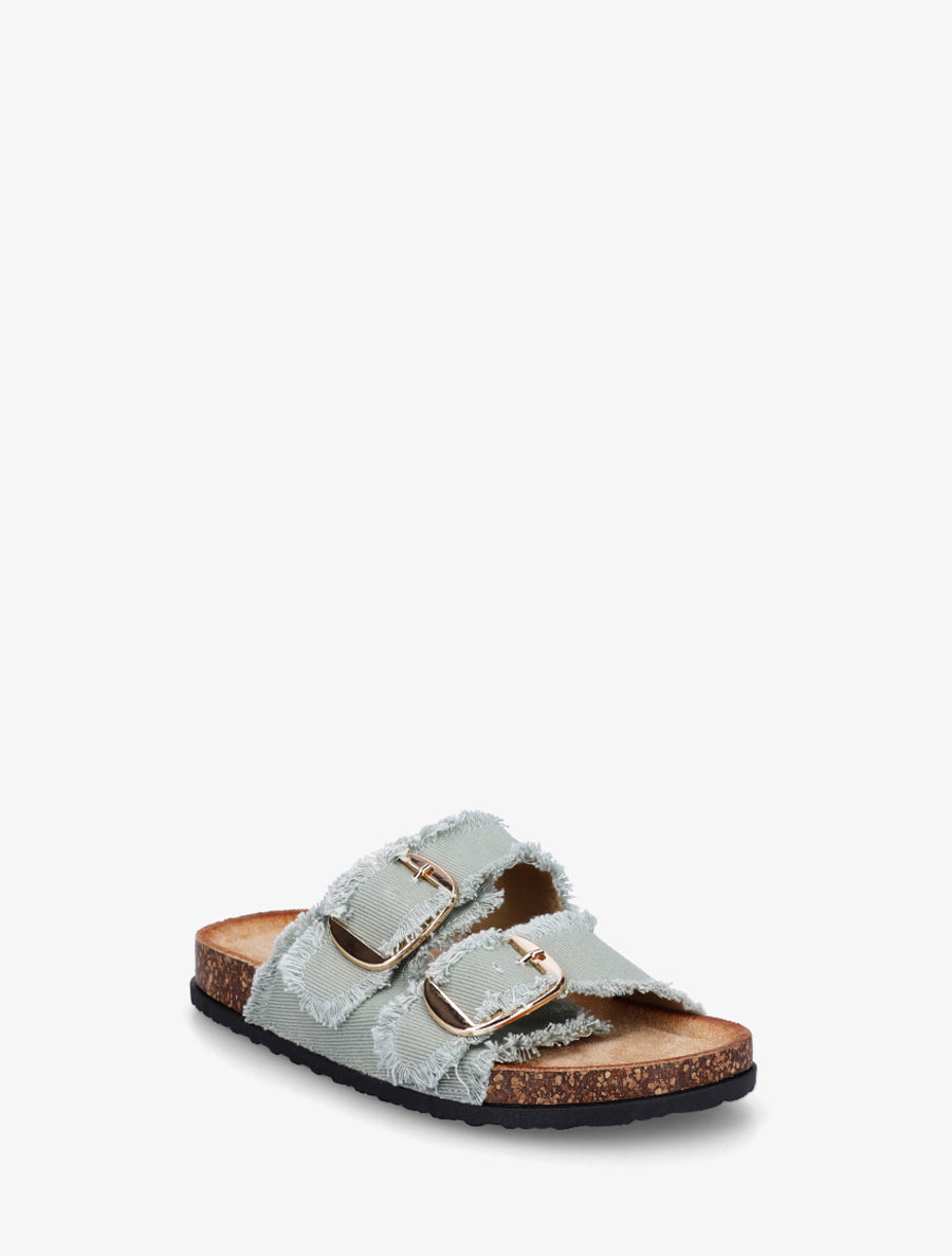 Claquettes effet denim à semelle effet liège - Vert amande - 2
