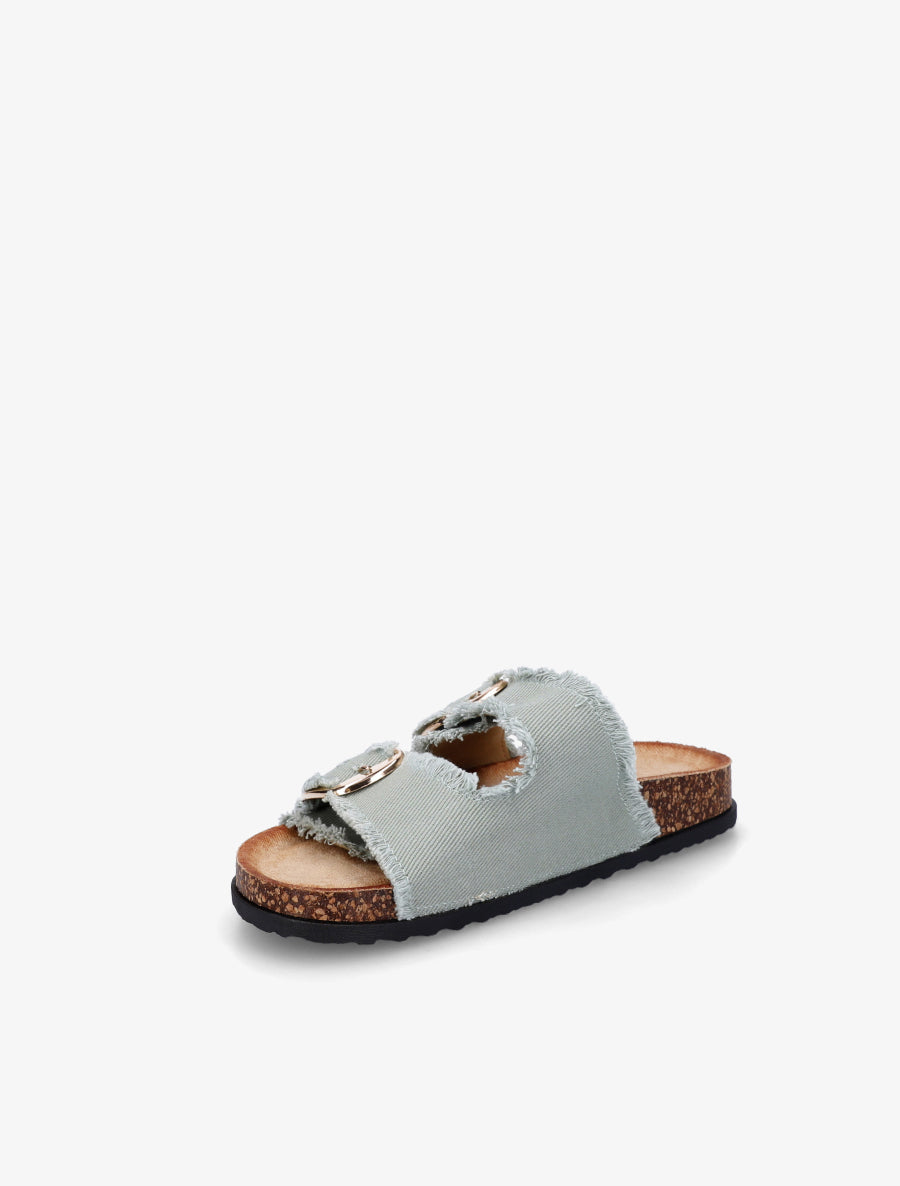 Claquettes effet denim à semelle effet liège - Vert amande - 3