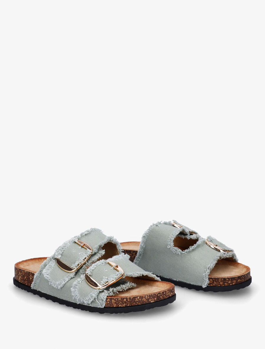 Claquettes effet denim à semelle effet liège - Vert amande - 4