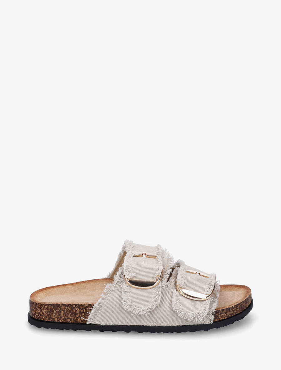 Claquettes effet denim à semelle effet liège - Taupe - 1