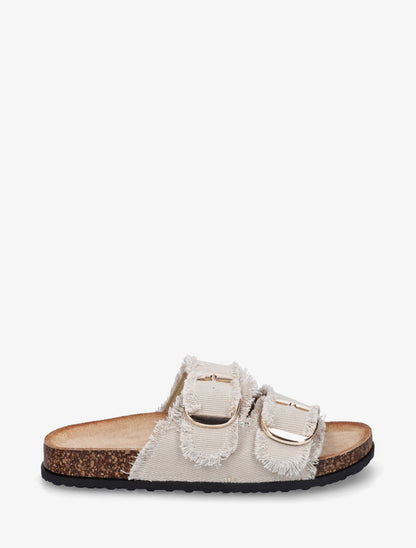 Claquettes effet denim à semelle effet liège - Taupe - 1