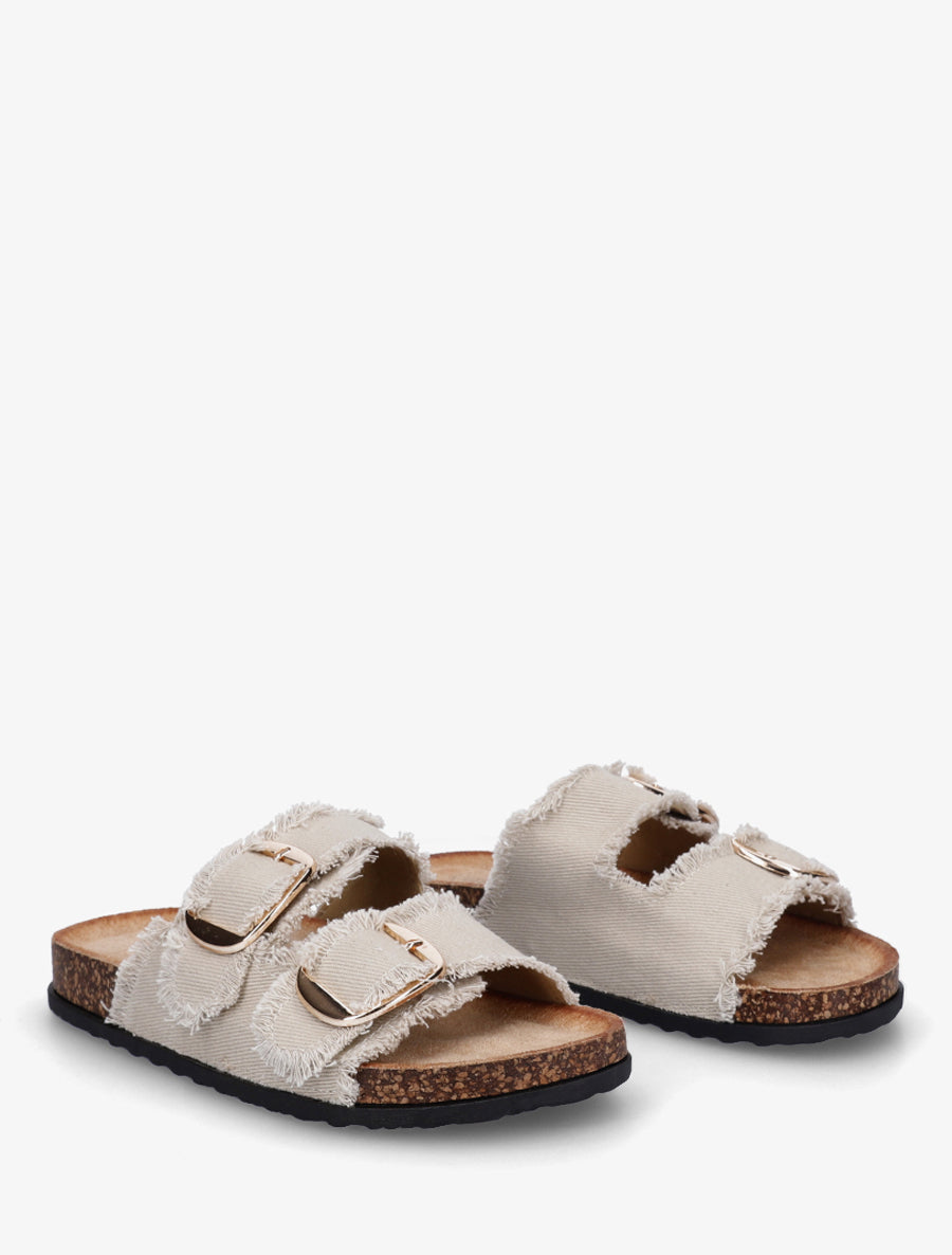 Claquettes effet denim à semelle effet liège - Taupe - 4