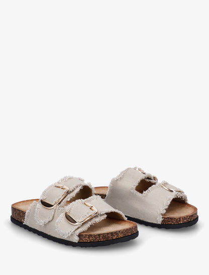 Claquettes effet denim à semelle effet liège - Taupe - 4
